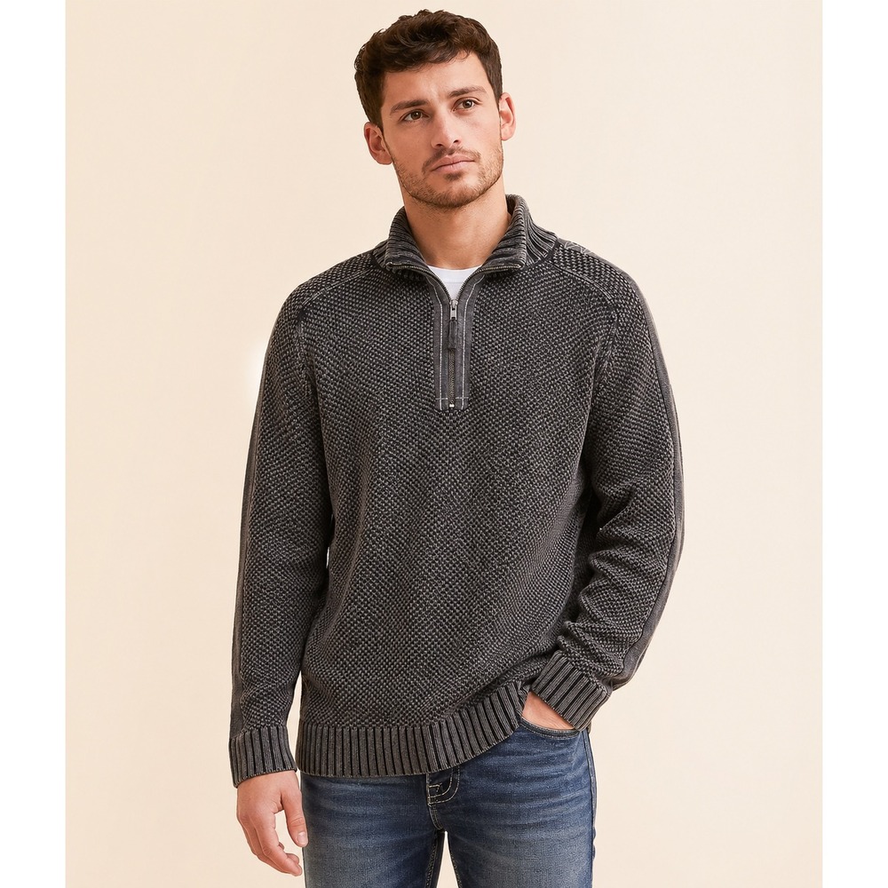 Carbon2Cobalt Mens XL Charcoal Grey Textured Cotton Quarter Zip Pullover Sweater